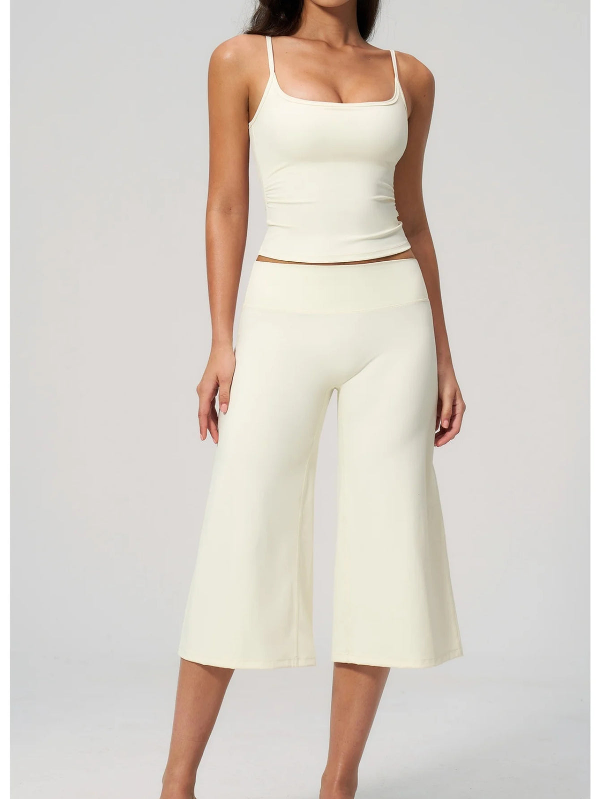 Gym Workout Yoga Sets Women Square Neck Slimming Sports Tank Top Fitness Gym Suit Outdoor High Waist Flare Pants Two-piece Set