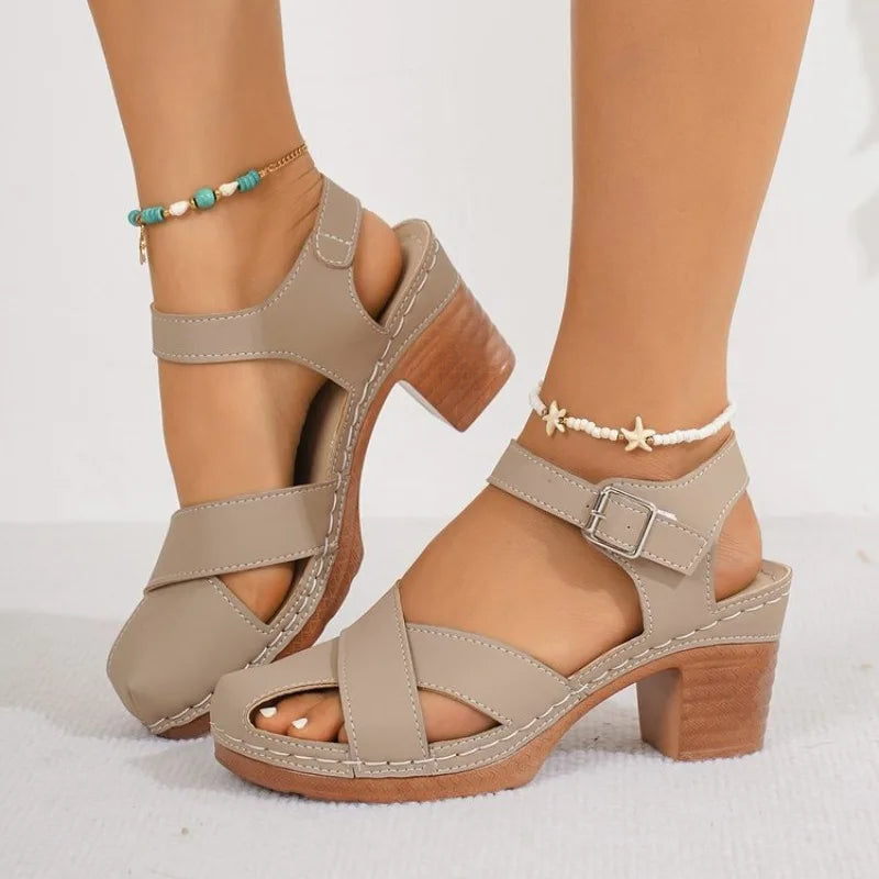 SummerThick High Heels Sandals Women Fashion Hook Loop Platform Sandles Woman Plus Size Cross