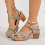 SummerThick High Heels Sandals Women Fashion Hook Loop Platform Sandles Woman Plus Size Cross