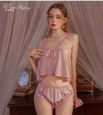 Pure Desire Home Wear Set New Sweet Style Camisole Shorts Pajamas Thin Sexy Ice Silk Home Wear Two-Piece Casual Style Sets N5GK