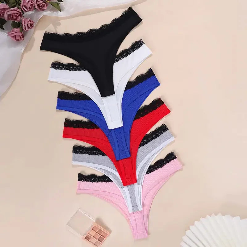 6pcs/pack Solid Sexy Lace Women's Panties Breathable Comfortable Sexy Lingerie Elegant Low Waist Lady Briefs Female Underwear