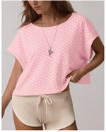 Summer Back Hollow Out Yoga T Shirts Women Polka Dot Print Short Sleeve Loose Sports Cover Up Breathable Training Fitness Tops