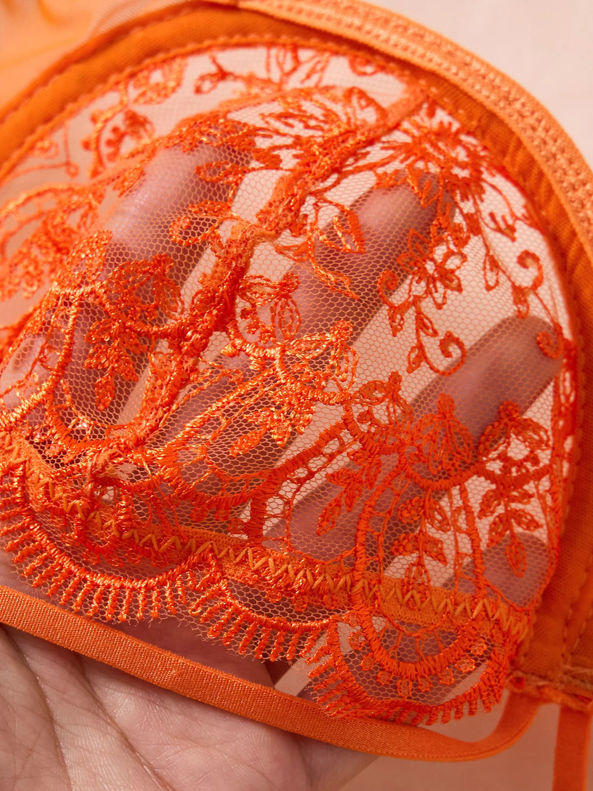 Sexy Orange Lace Lingerie Set Women Push Up Bra and Panty Set Butterfly Bow Underwear Female Intimates Sleepwear ZA824057