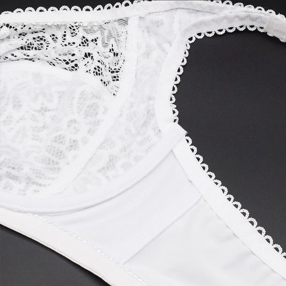 Plus Size Women Lace Bras Perspective Breathable Lager Bosom Bralette Underwired Embroidery Silky Touch BH Top B C D DD E F Cup