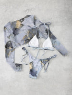 3 Pieces Printed Bikini 2026 Women Swimsuit & Long Sleeve Top Set Swimwear Female Beachwear Bathers Bathing Swimming Suit Summer
