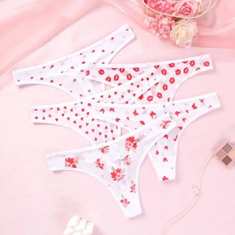 5pcs/Set Print Design Sexy Women thongs Fashion New Panties Underwear Breathable Comfortable Lady G-string Elegant Sexy Lingerie