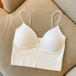 Women Tank Top With Built In Bras Fixed Cup Anti Glare Streetwear Crop Tops Female Seamless Underwear Padded Camisole Summer