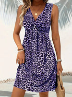Summer Style Leopard Print Mini Dress Women Fashion Vacation Elegant Vintage V-neck Sleeveless Vestidos Nightclub Party Dresses
