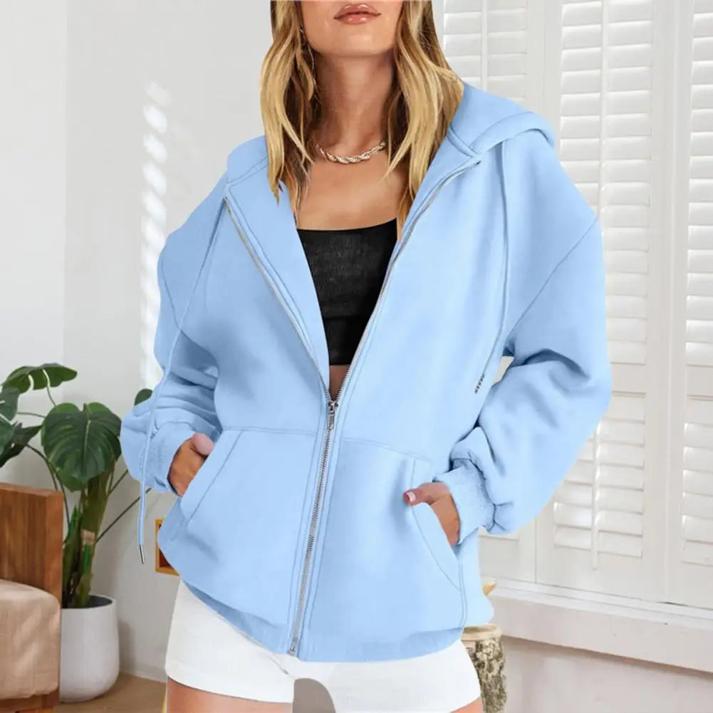 Long Sleeve Oversized Sweatshirt Women Zip Up Hoodies Fall Fleece Jackets with Pockets Casual Workout Outfits