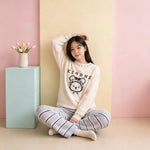 Cartoon Rabbit Jacquard Striped Pants Loose Warm Ladies Homewear Sleepwear Loungewear Women Korean Style Cute Soft Pajama Set