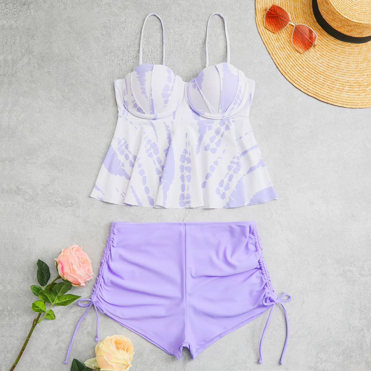 High Waist Push Up Swimwear Women 2023 New Two Piece Swimsuit with Shorts Shell Tankini Set Female Swim Bathing Suit Trunks XL