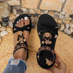 Flower Beaded Bohemian Sandals for Women Summer Roman Style Comfortable Flat Sandals Woman Lightweight Non Slip Beach Shoes