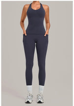 Women's Seamless Yoga Sets Sports Fitness Hip-lifting High Waist Pant Sleeveless Backless Suits Workout Running Leggings Sets