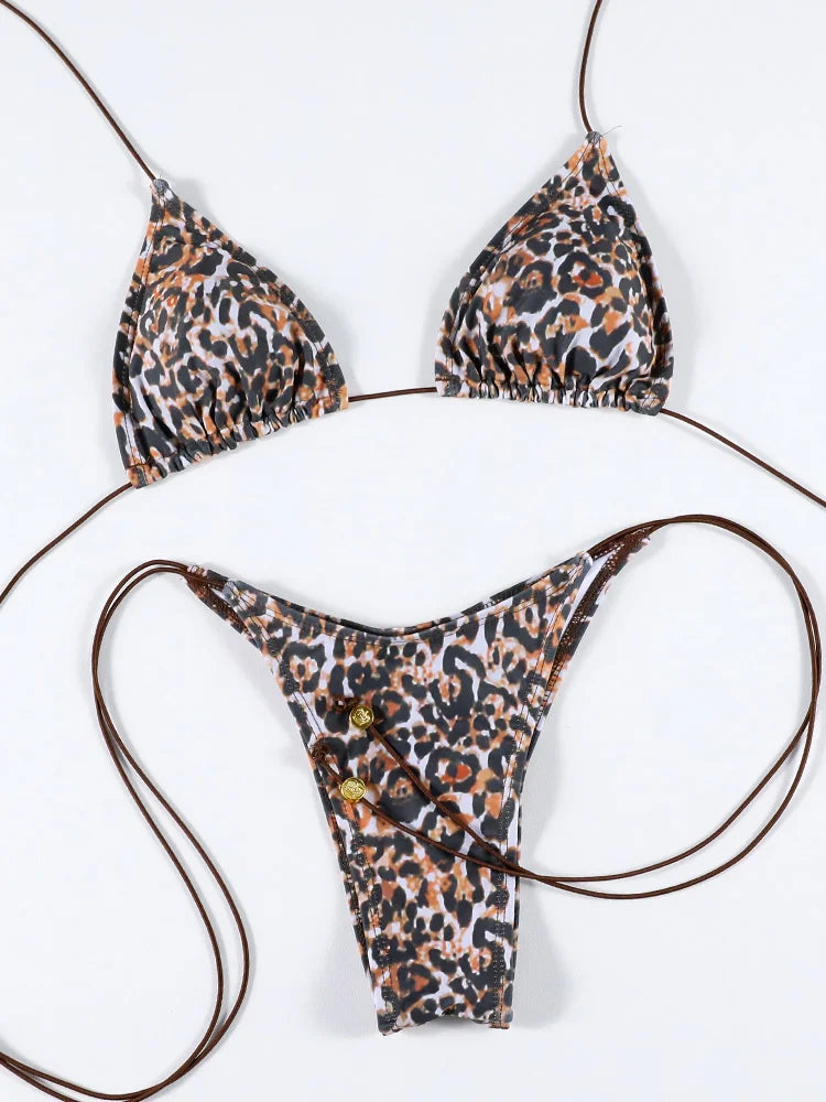 Sexy Triangle Mini Bikini Sets Micro Thongs Swimsuit Women Bathing Suit Biquini Bandage Beachwear Print Swimwear Thong Bikini