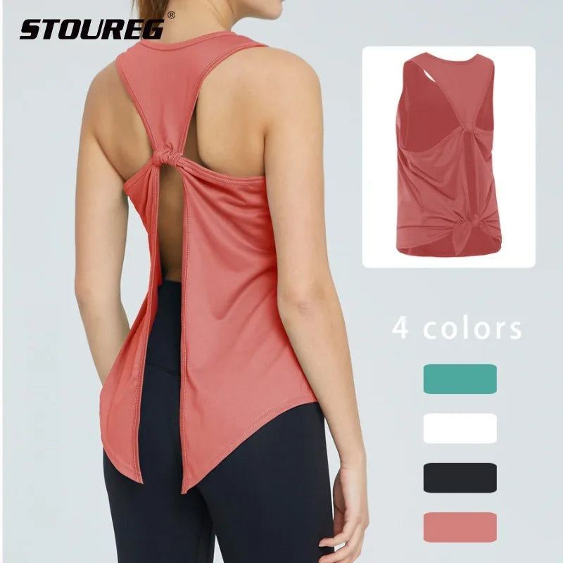 STOUREG Sexy Sleeveless Tank Top Women Loose Short Yoga Shirt, Quick Dry Loose Fitness Tank Top, Loose Training Fitness Clothing
