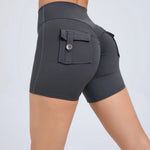 Women's Peach Lifting Yoga Shorts - High Waisted Stretchy Workout Shorts with Button Quick-Dry Tummy Control for Running Fitness
