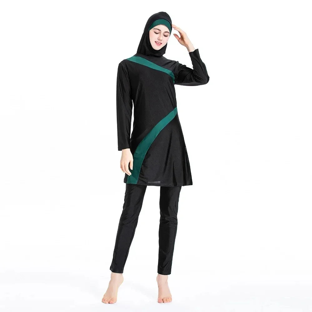 Women's Muslim Swimsuit Modest Full Cover Bathing Suit Irregular Patchwork Islamic Arab Middle East Ladies Swimwear 2025 New