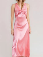 Sexy Elegant Party Long Dress Fashion Summer Solid Color V-Neck Halter Neck 2025 Backless Vestidos Sleeveless Beach Maxi Dresses