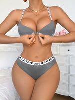 Letter strap Women's underwear set with Push up and Rib Knit underwire Women Bra Panties Letter Comfort lingerie set