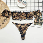 Floral Print Off Shoulder Bikini 2025 High Cut Swimsuit Women Female Brazilian Swimwear Two pieces Bikini set Bathing Suit Swim