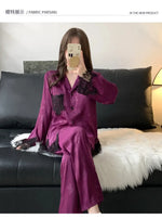Spring and summer women's pajamas lace sweet cardigan long-sleeved suit home wear