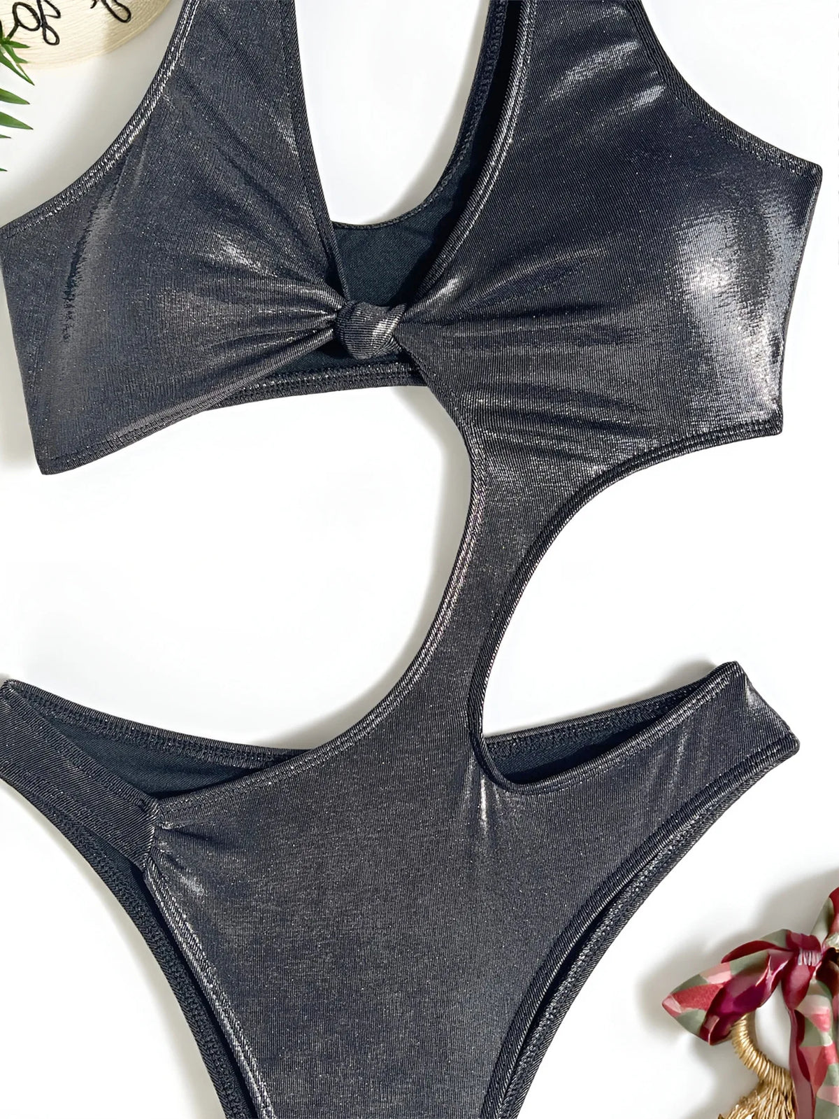 Sexy Black Brozing Front Bow Swimwear Women 2026 Hollow Out Backless Thong Bikini Summer Holiday Bathing Suit One Piece Swimsuit