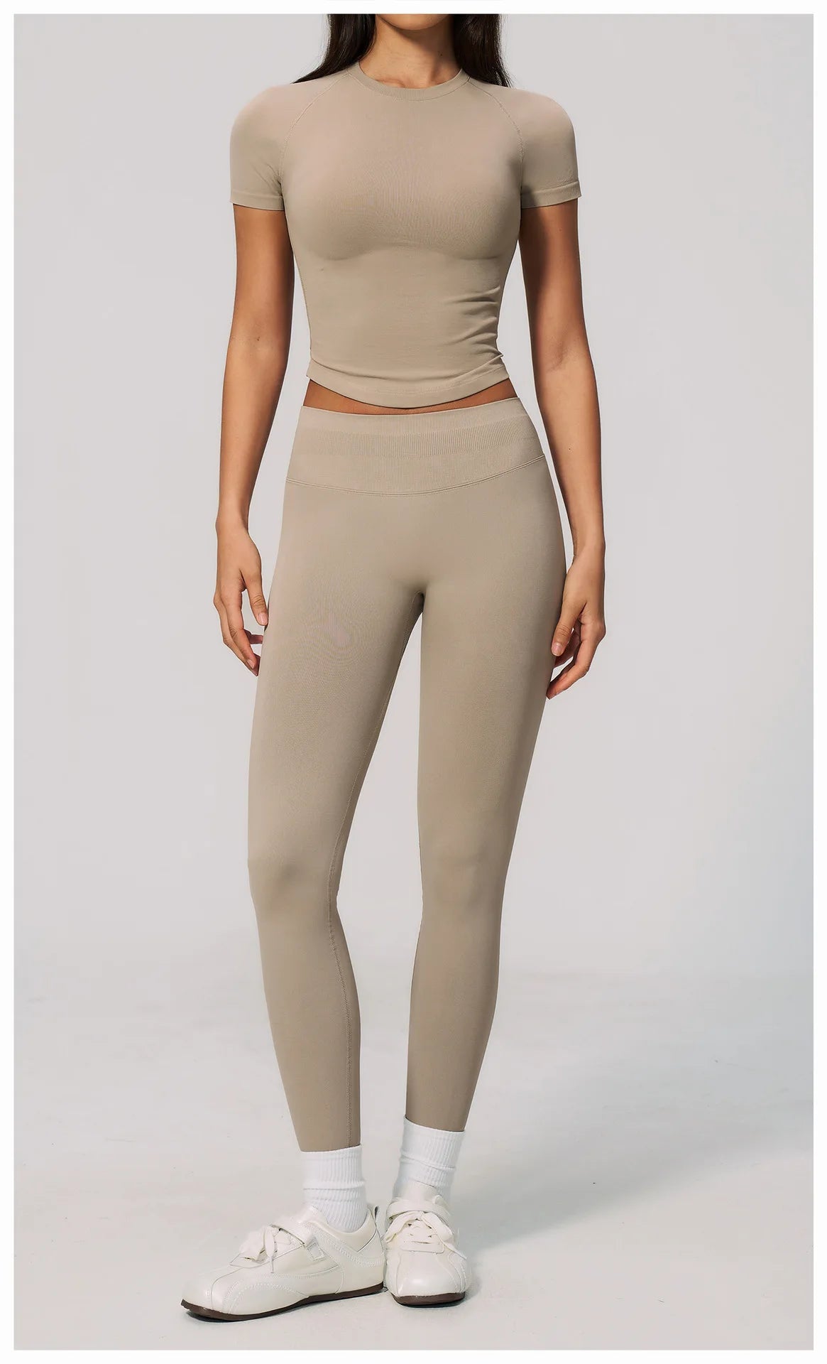 2PCS Women's Tracksuit Seamless Yoga Set Short Sleeve O Neck Workout T Shirts Fitness Suit Tight Hip Lifting Leggings Gym Sets