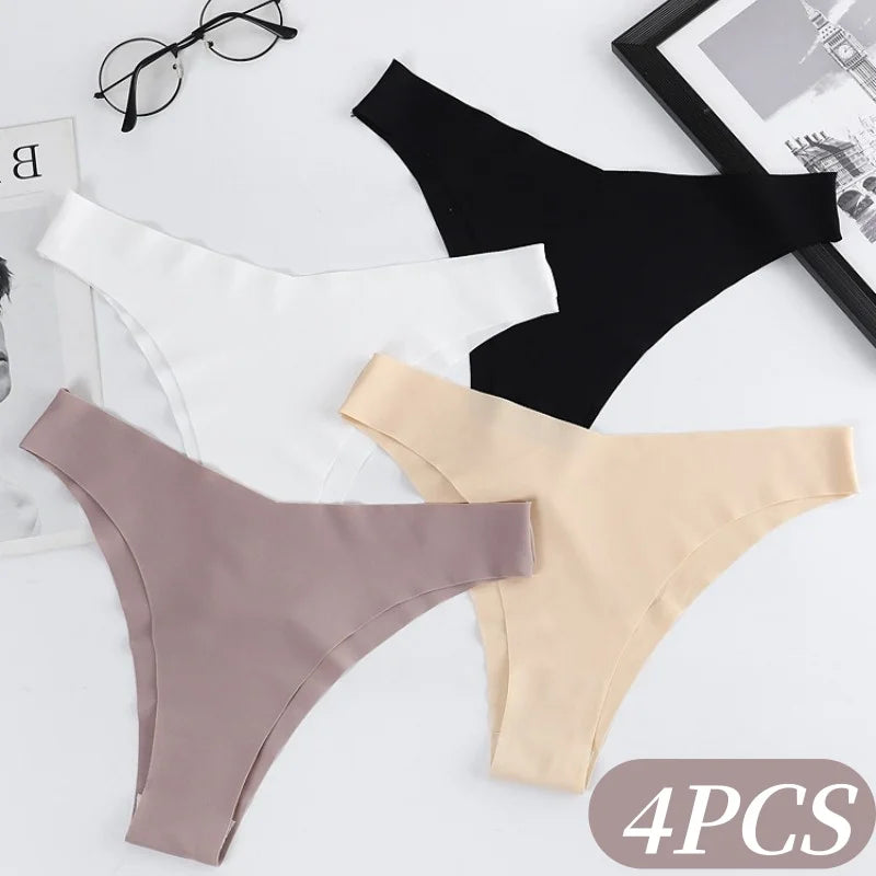 4Pcs/Set Ice Silk Low Rise Panties Seamless Underwear Women V-Shaped Briefs Quick-Drying Sports Thongs Female Underpants S-L