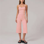 Hanging Neck Camisole Yoga Sets Women Nude Hollow Back Cross Slim Sports Tank Top High Waist Wide Leg Capri Pants Fitness Suits