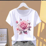 Summer 2026 Pure Cotton Women's T-shirts Print Various Beautiful Flowers Tops For Women Home Daily Loose And Slimming Design Top