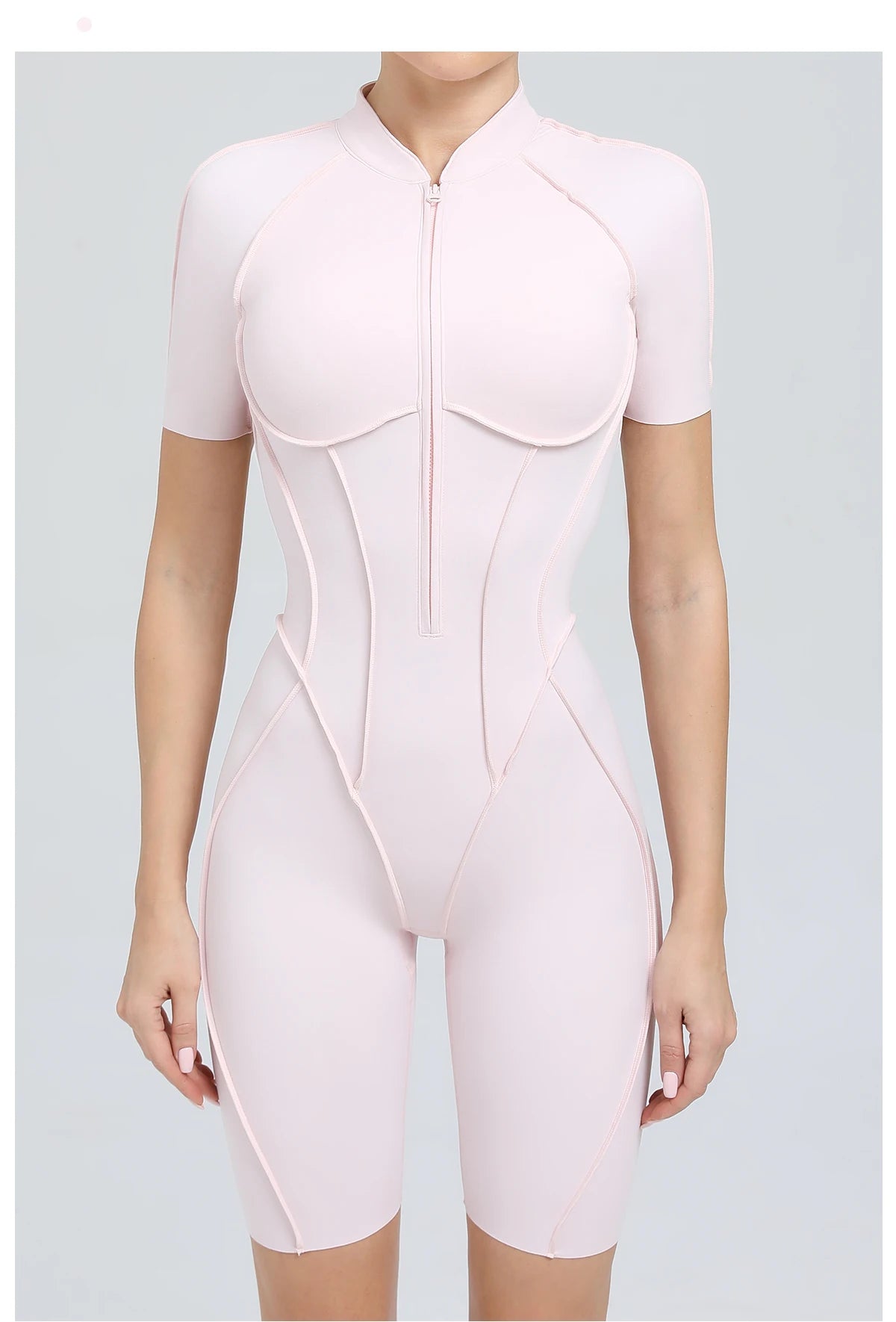 Summer Zipper Workout Jumpsuit Sports Overalls Women Running Fitness Short Sleeve Yoga Bodysuit