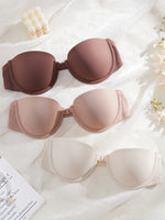 3PCS Seamless Women Push Up Bra Basic Underwire Bras Supportive and Comfortable Solid Strapless Women's Bras