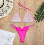 Bikini 2026 Sexy Diamond Rhinestones Solid Swimwear Swimsuit Women Triangle Halter Bikinis Set Bathing Suit Beach Bikini Female