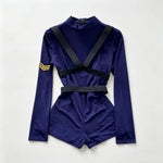 Women Police Cosplay Costumes Long Sleeve Zipper Romper with Harness Belt Halloween Role Play Outfit for Carnival Themed Events