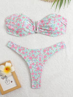 Floral Bandeau Thong Bikini 2025 Sexy Swimsuit Women Brazilian Swimwear Female Bathers Bathing Swimming Swim Suit Beachwear