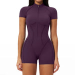 2026 Yoga Bodysuit Short Sleeves Women Tracksuits Gym Zipper Jumpsuits Sports Workout Rompers Fitness One-piece Suit Activewear