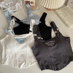Letter Print Tank Top Women Cotton Bras Tops Hot Girls Streetwear Underwear Built In Bra Small Cup Crop Top Padded Camisole