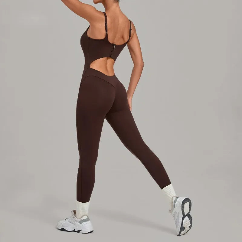 Women's Seamless Yoga Jumpsuits Sports Gym Fitness Backless Sleeveless Hip-lifting Pants One-piece Training Workout Bodysuits