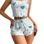 Women's Pajamas Set Sleepwear 2 PCS Short Tank Tops And Shorts S M L White Ventilate Soft Casual Love Printing
