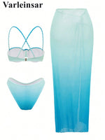 S - XL 3PCS With Skirt Underwired Bikini Women Swimwear Female Swimsuit Three-pieces Bikini set Bather Bathing Suit Swim V7704