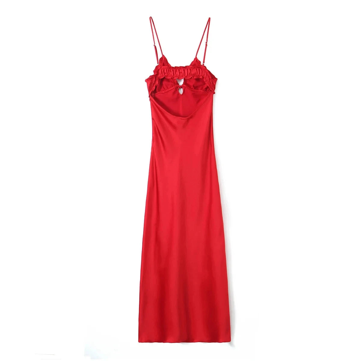 Foridol Ruffles Tie Up Satin Dress Women Elegant Maxi Long Summer Party Dress Spaghetti Strap Red Sexy Sundress Vestidos 2025