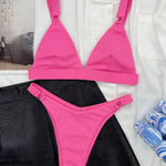 DEKA Women Solid Bikini Set Triangle Brazilian Neon Pink Swimwear Bandage Backless Two Pieces Swimsuit Beachwear Biquini