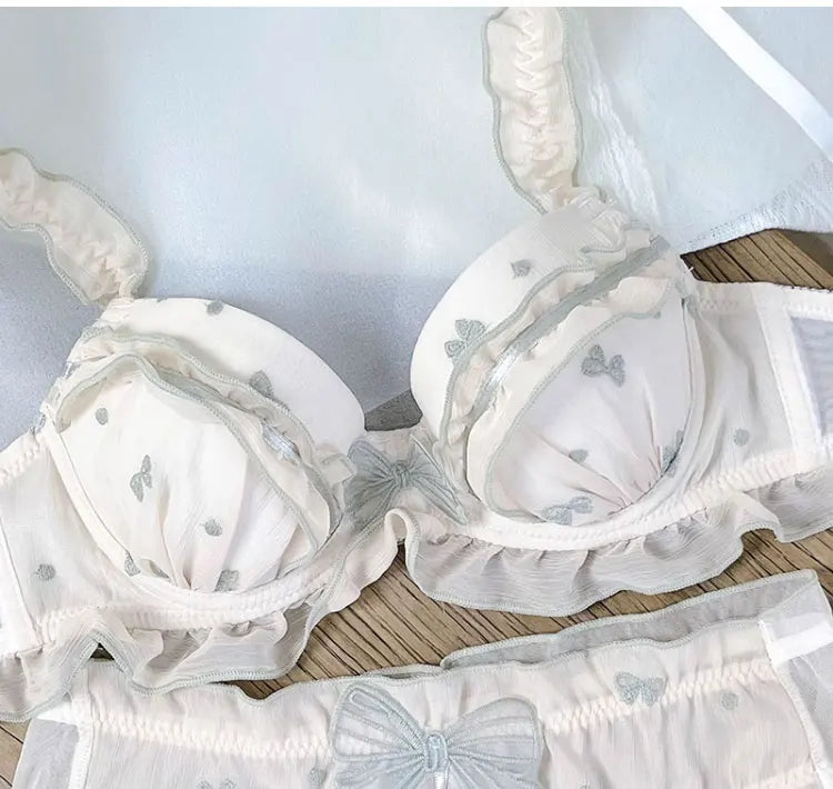 Japanese MOMOKO Butterfly Lingerie Set Wireless Bralette Sweet Pure Style Push Up Gathering Support for Small Chest No Underwire