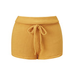 Women Fashion Lounge Shorts Spring Summer Knit Shorts Solid Color Drawstring Foldable Waist Comfy Casual Shorts