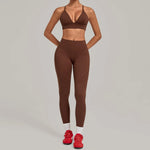 Women's Seamless Yoga Set Sports Fitness Slim Fit Splicing Backless Bra Suits Running Workout Gym Peach Hip Pants Yoga Sets