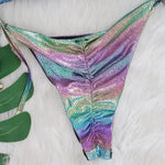 Sexy Purple Gradient Laser Bikini Set Women Shiny Snakeskin Push Up Swimsuit 2025 Luxury Rhinestone Bathing Suit Thong Swimwear