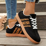 Plus Size 43 Leopard Print Flats Women Fashion Striped Lace Up Platform Sneakers Women Comfy Anti Slip Soft Sole Sport Shoes