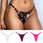 Sexy Thong for Women Underwear Briefs Seamless Panties Flower Low Rise Luxury Metal Buckle G String Bikini Girls T Pants Panty