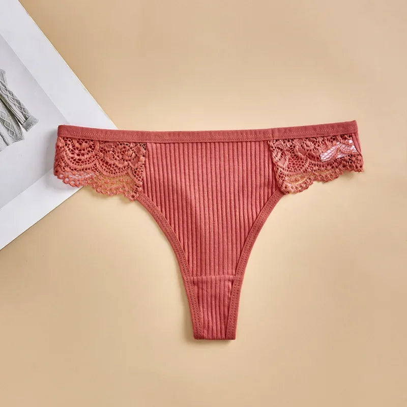 Women Solid Color Sexy Panties Lace Low Waist Patchwork Thongs Women Solid Comfort Cotton Crotch Underwear Sexy Lingerie Трусы
