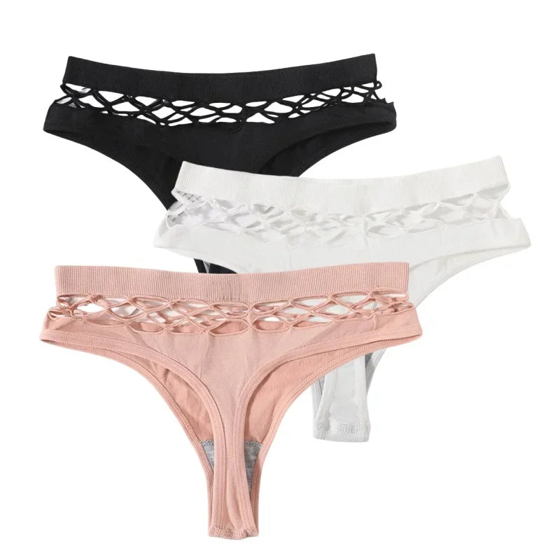 3Pcs/Set Sexy High Rise Panties Women Thongs Comfort G-String Underwear Sexy Lingerie Hollow Bottoms Female Underpants M-L